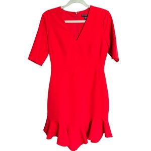 NWT Maggy London Aldara Flounce in Rose Tulip Style Solid Red Dress 6
